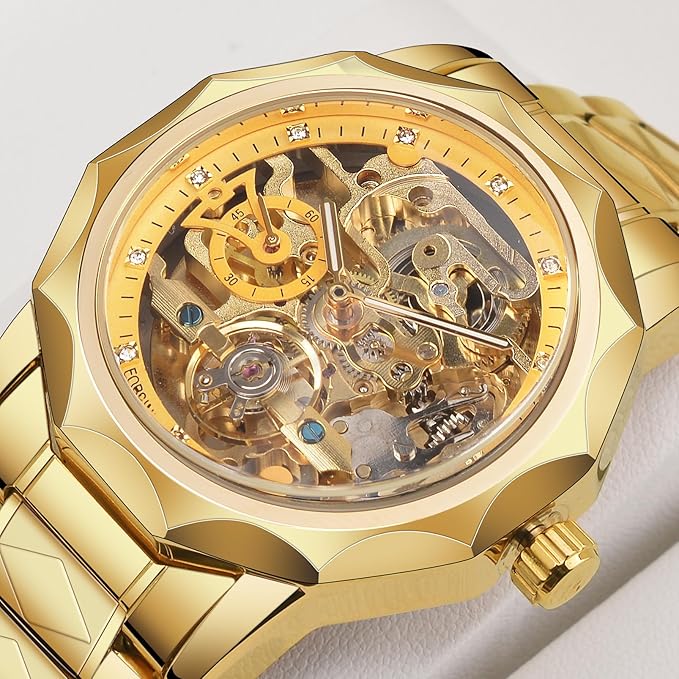 FORSINING Men's Skeleton  golden Automatic Tourbillon Watch
