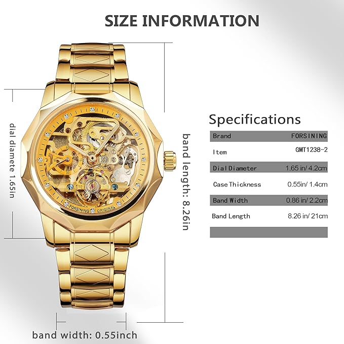 FORSINING Men's Skeleton  golden Automatic Tourbillon Watch