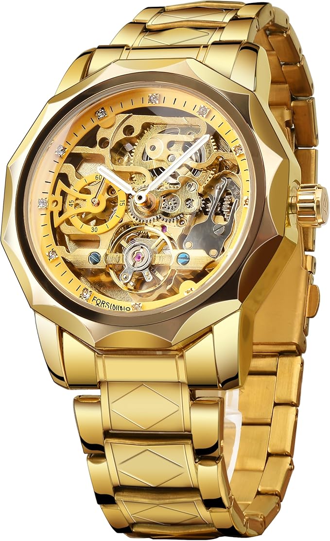 FORSINING Men's Skeleton  golden Automatic Tourbillon Watch