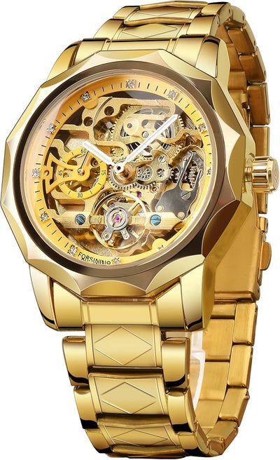 FORSINING Men's Skeleton  golden Automatic Tourbillon Watch