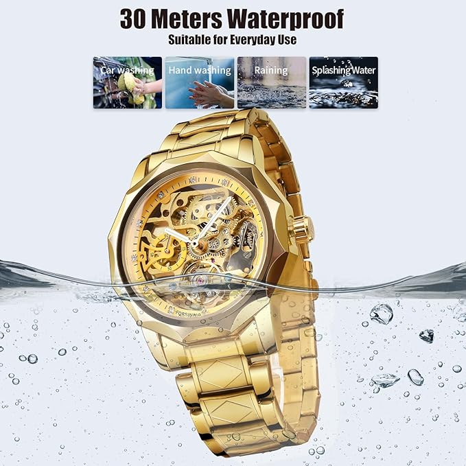 FORSINING Men's Skeleton  golden Automatic Tourbillon Watch