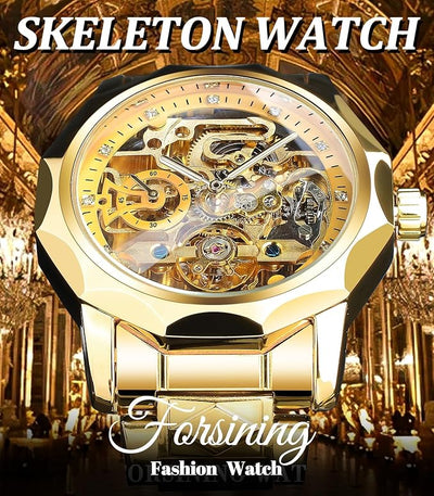 FORSINING Men's Skeleton  golden Automatic Tourbillon Watch
